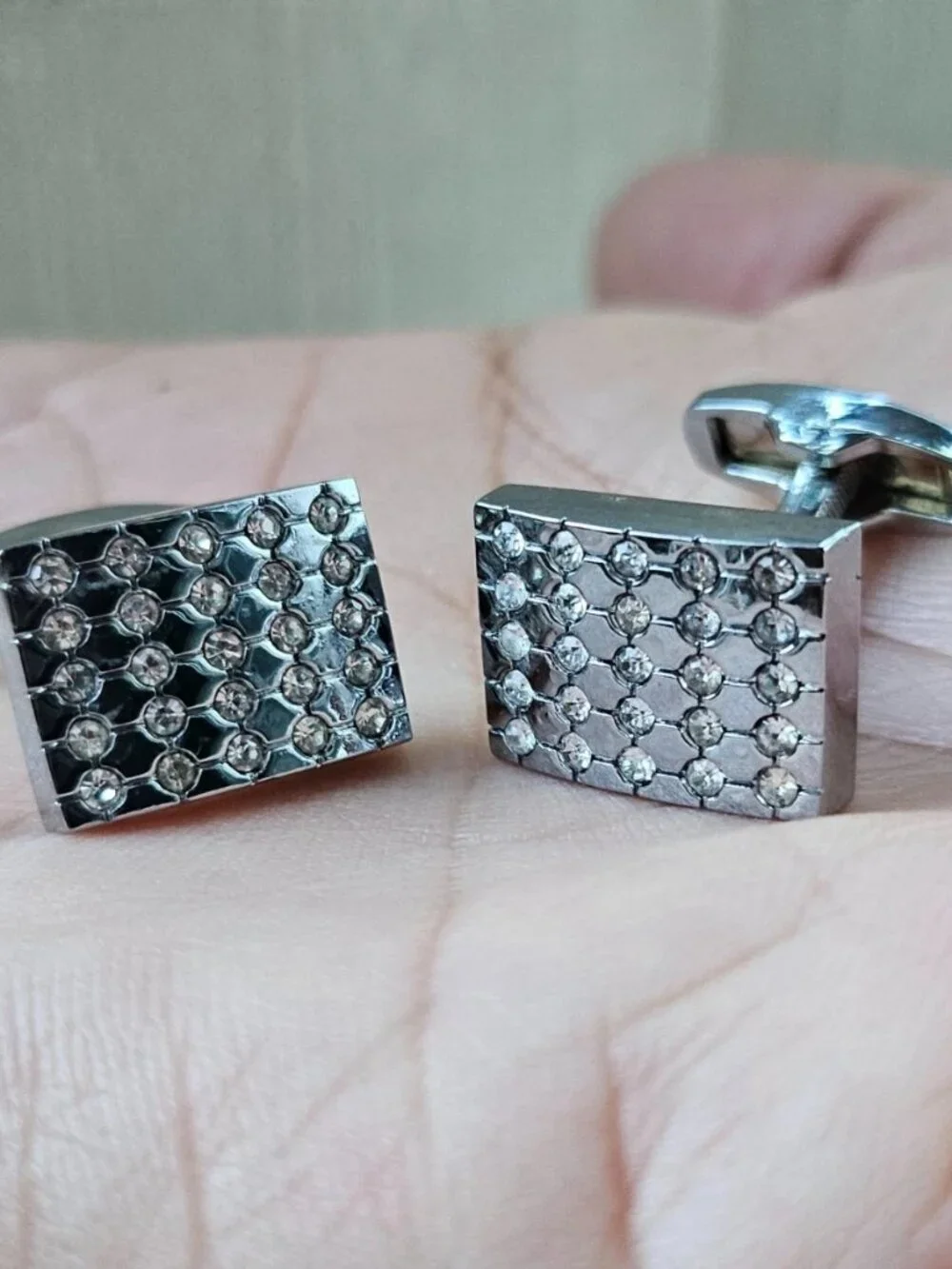 Crystals Accent Cufflinks Silver Tone Fashion Men Jewelry Cuff Links Father Day